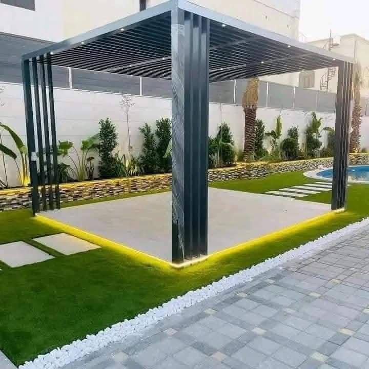 Premium villa landscaping with greenery and hardscape